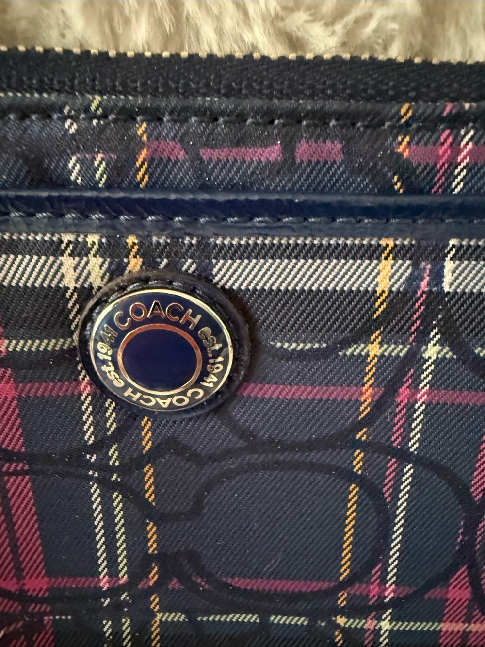 Coach Plaid Signature Wristlet in Navy and Pink - Picture 2 of 5